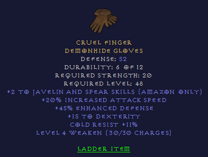 Cruel Finger - 2/20 Javazon 15 Dex 11 CR