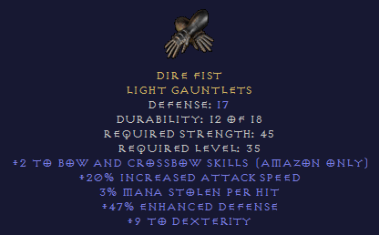 Dire Fist - 2/20 Bowazon 3 ML 9 Dexterity - Gloves