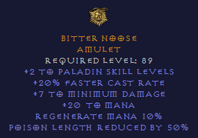 Bitter Noose - 20 FCR Paladin Amulet