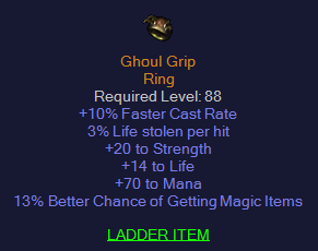 Ghoul Grip - 10 FCR 20 Str 14 Life 70 Mana 13% MF