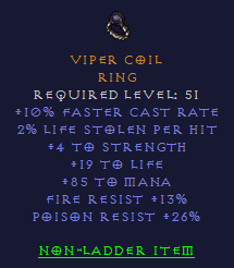 Viper Coil - FCR 4 STR 19 Life 85 Mana 13 fr 26 PR