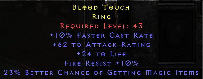 Blood Touch - FCR Life Fire Resist 23% MF - Ring