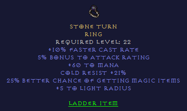 Stone Turn - Insane Cold Sorc 25% MF Ring !