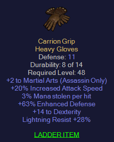 Carrion Grip - 2 Martial Art 20 IAS 3 ML 14 Dex 28 LR