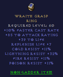 Wraith Grasp - 10 FCR 85 AR 39 Life 11 all resist 32 LR 7 liferep