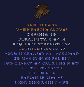 Demon Hand - 20 IAS 10 CB 15 STR 19 LR - Gloves