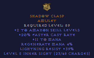 Shadow Clasp - 2 Amazon 20 FCR 39 LR - Amulet