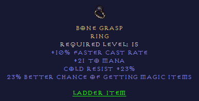 Bone Grasp - FCR 23% MF 23 CR Mana - Ring