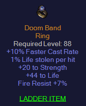 Doom Band - 10 FCR 20 Strength 44 Life 7 FR