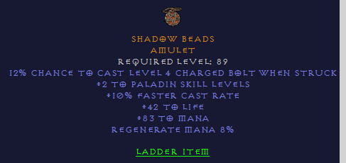 Shadow Beads - 2 Paladin 10 FCR 42 Life 83 Mana