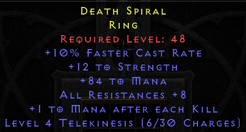 Death Spiral -10 fcr STR Mana All Resist MAEK - Non Ladder