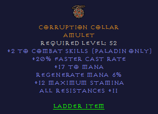 Corruption Collar - 2 Paladin Combat Skills 20 FCR