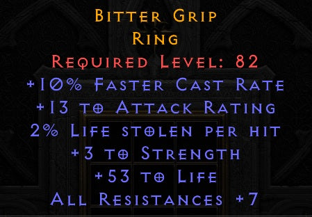Bitter Grip - 10 FCR 3 Strength 53 Life 7 All Resist