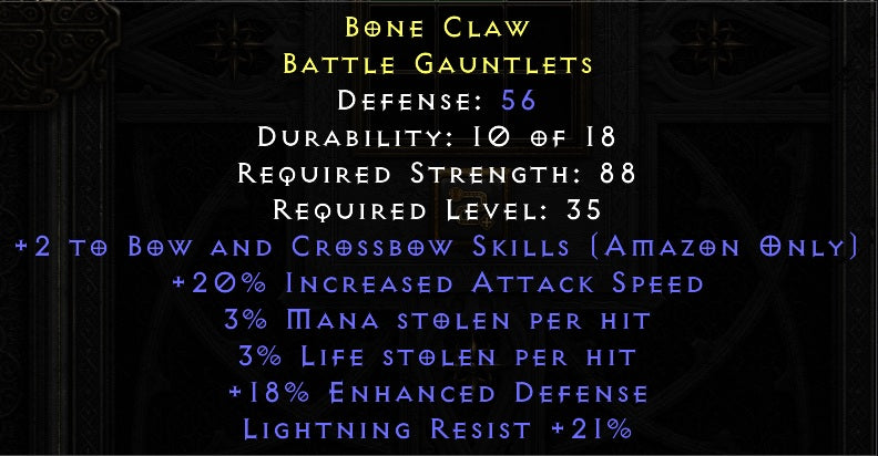 Bone Claw - Dual Leech Bowazon Gloves 21 Lightning gloves - non Ladder