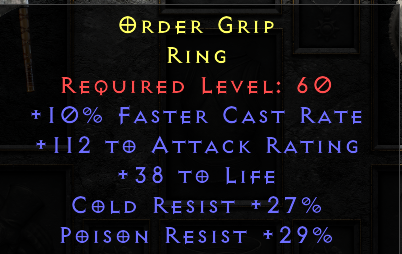 Order Grip - 10 FCR 112 AR 38 Life 27 Cold Resist 29 Poison Resist - Non Ladder