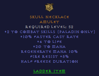 Skull Necklace - 2 Paladin Combat Skills 10 FCR