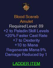 Blood Scarab - +2 Paladin 20 FCR 7 Dexterity - Amulet