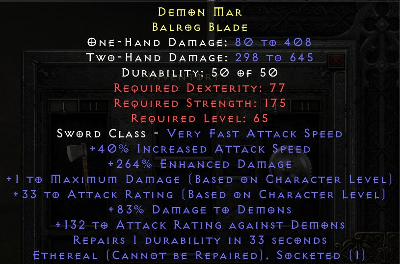 Demon Mar - 264% ed 40 IAS fools mod ethereal repair