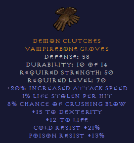 Demon Clutches - 20 IAS 8 Crushing Blow 15 dex CR PR - Gloves