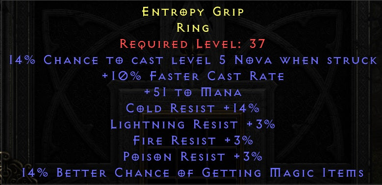 10 FCR 51 Mana 14  Cold Resist 3 All Resists 14% Magic Find - Ladder