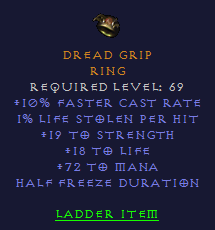 Dread Grip - 10 FCR 19 STR 72 Mana