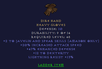 Dire Hand - 2/20 Javazon 12 Dex 13 LR