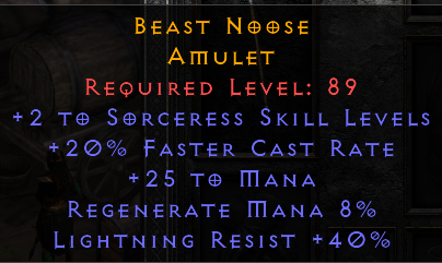 Beast Noose - +2 Sorceress 20 FCR 40 LR