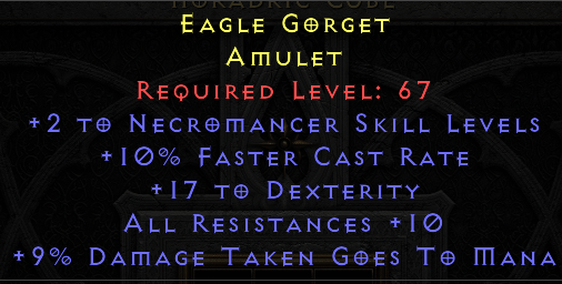 Eagle Gorget - 2 Necromancer 10 FCR Dex All Resist DGTM - NL