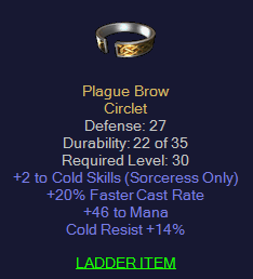 Plague Brow - 2 Cold 20 FCR 48 Mana