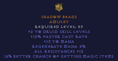 Shadow Beads - Druid Amulet with Mf