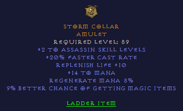 Storm Collar - 2 Assassin 20 FCR 10 Replenish Life