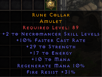 Rune Collar - 2 Necromancer 10 FCR STR Energy FR - Amulet