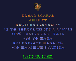 Dread Scarab - 2 Sorceress 18% FCR 66 Mana