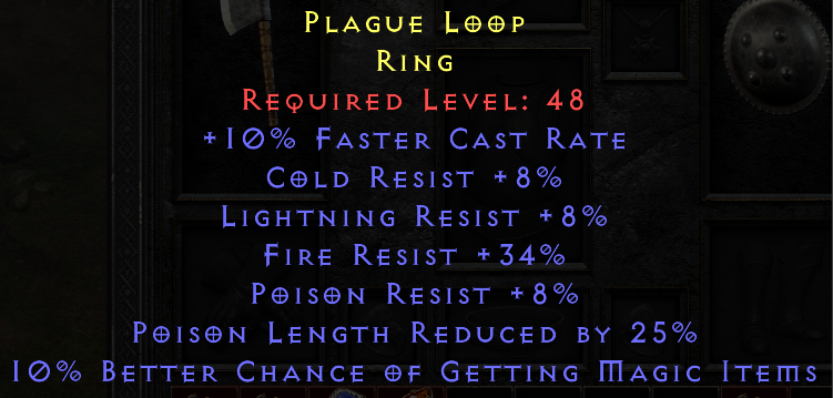 Plague Loop - 10 FCR 8 All Resist 34 FR 25% PLR 10% MF