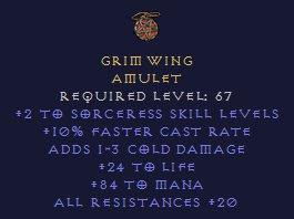 Grim Wing - Sorceress Amulet