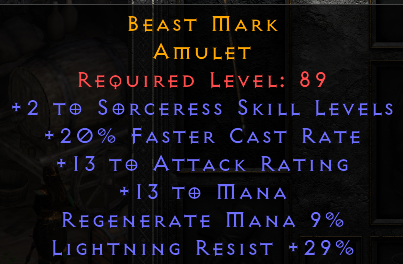 Beast Mark - 2 Sorceress 20 FCR 29 LR