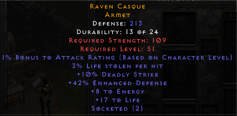 Raven Casque - Visionary  mod, 10 Deadly striker 2 sockets - Non Ladder