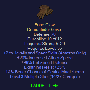 Bone Claw - 2 Javelin 20 IAS 23 LR 18% MF