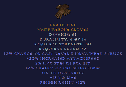 Death Fist - 20% IAS 10% CB 15 Dexterity 12 PR - Gloves