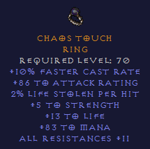 Chaos Touch - FCR STR Mana All Resist - Ring