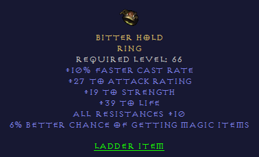 Bitter Hold - FCR STR Life All Resist - Ring