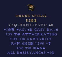 Order Spiral - FCR Dex Mana All Resist - Ring