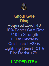 Ghoul Gyre - 10 FCR 10 STR 11 Dex 28CR 21 LR 7 FR