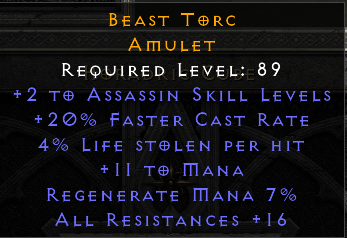 Beast Torc - 2 Assassin 20 FCR 16 All Resist - Non Lad