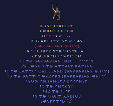 Rune Circlet Horned Helm - Barb Lld