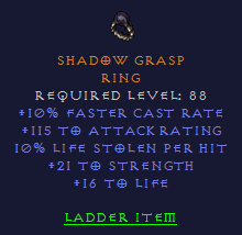 Shadow Grasp - 10 FCR 115 AR 10 LL 21 STR 16 Life