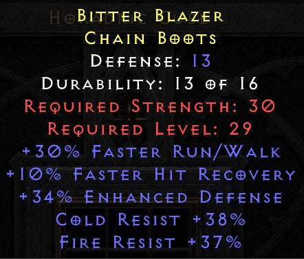 30 Run Walk 10 FHR 38 Cold Resist 37 Fire Resist - Boots - Ladder
