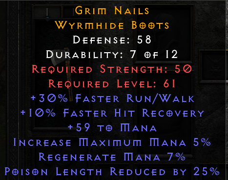 Grim Nails - 30 R/w 10 FHR 59 Mana 5% Max Mana 25% PLR - Non Ladder