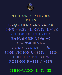 Entropy Finger - FCR Dex Replenish Life 11 all Resist 21 LR