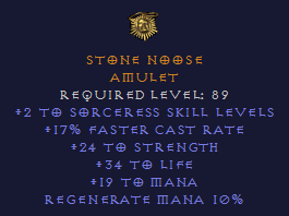 Stone Noose - 2 Sorceress 17 FCR - Strength Life - Amulet